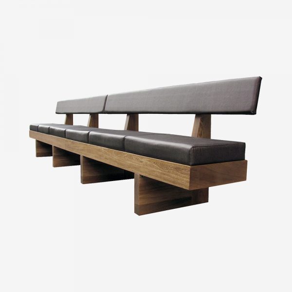 banca silla madera 3 puestos tapizada para negocios restaurantes lado
