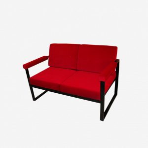 Sofás bilineales dos puestos brazo tapizado metal, dos tapas color rojo fabrica de muebles MV bogota colombia muebles para negocios comerciales bar restaurantes tiendas