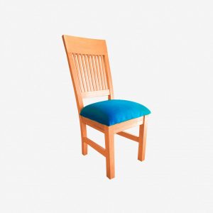 Silla rosarito comedor madera pino canadiense tapizado color azul fabrica de muebles MV bogota colombia muebles para negocios comerciales comedores restaurantes tiendas