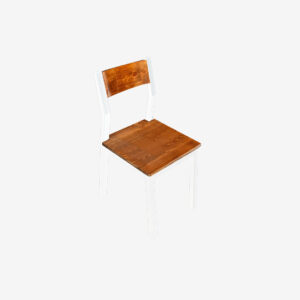 Sillas metal madera pino color blanco frabrica de muebles MV vista 95 grados
