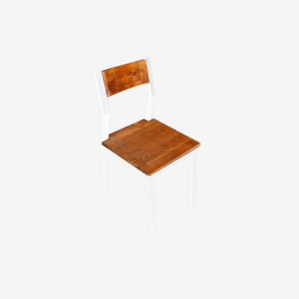Sillas metal madera pino color blanco frabrica de muebles MV vista 95 grados