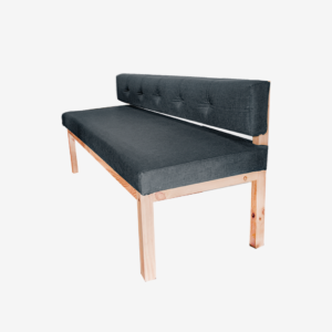 Sofa largo dos tapas madera tapizado color gris fabrica de muebles MV bogota colombia muebles para negocios comerciales bar restaurantes tiendas